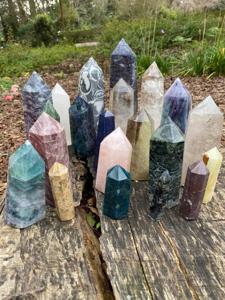 A selection of crystals on display in the Be Enchanted meditation garden
